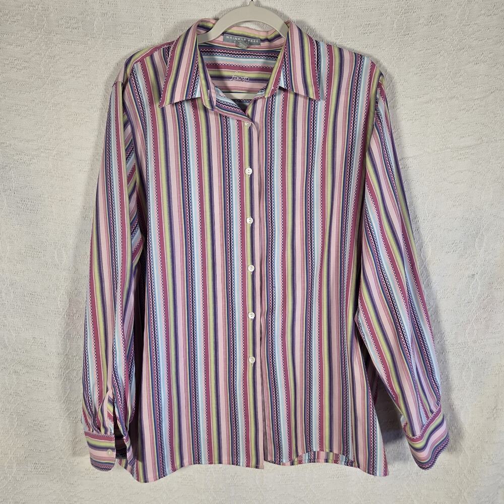 Foxcroft Wrinkle Free Classic Fit Button Up Shirt Womens Size 16 Striped Cotton